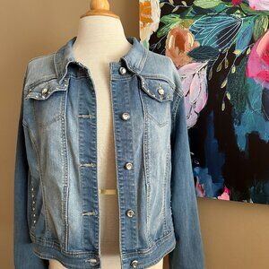 Earl Jeans Embellished Denim Jacket with Sparkling Stud Details Women's Size XL